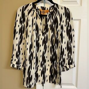 Tory Burch Silk Cream, dark brown & black Blouse, size 8 Excellent condition